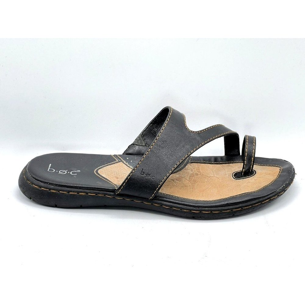 BOC Born Concept Black Thong Flip Flop Faux Leather Sandal Women's Size 10 M - Picture 2 of 11